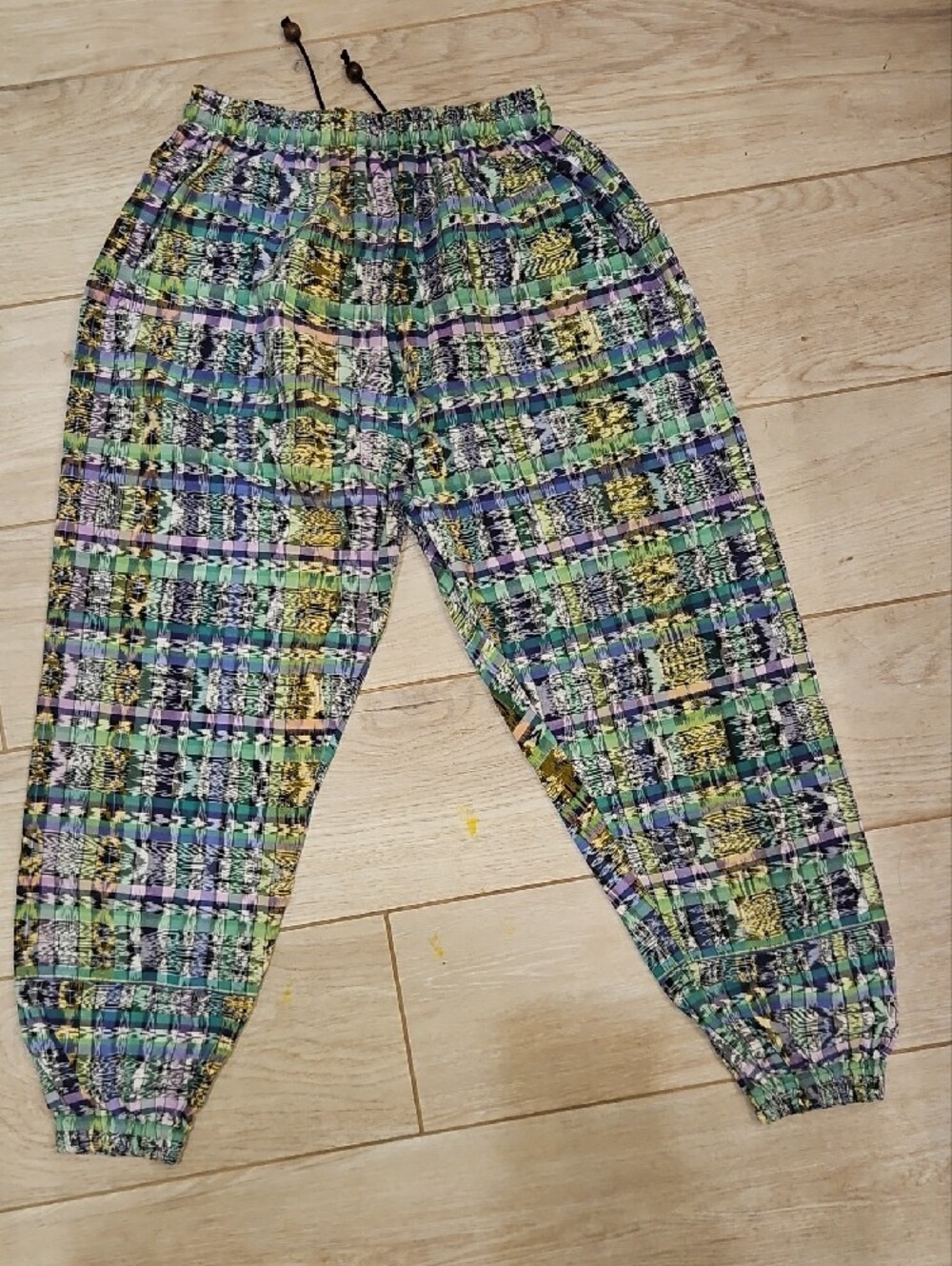 Guatemalan Multicolor Plaid Elastic-Waist Pants - Picture 2 of 2